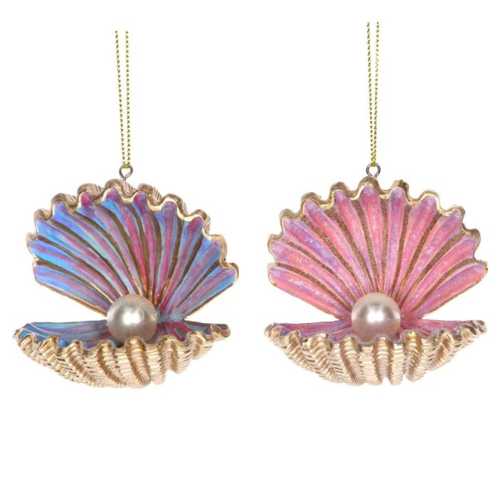 Gisela Graham Pastel/Gold Shell w Pearl Decoration x2
